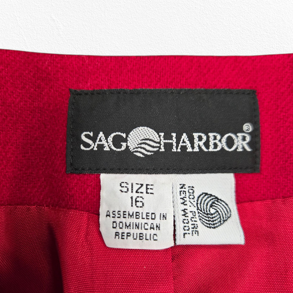 Vintage 80s Red Wool Blazer Velvet Collar & Brooch Accent Career Jacket Size 16 - Picture 6 of 7